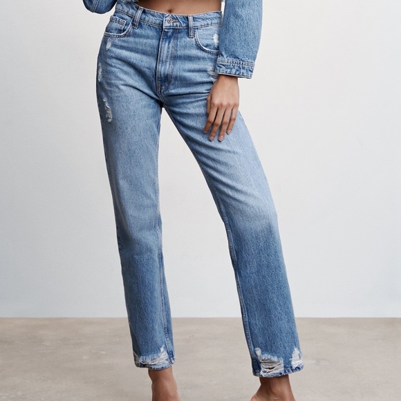Mango Ripped High Rise Straight Jeans - Picture 1 of 10
